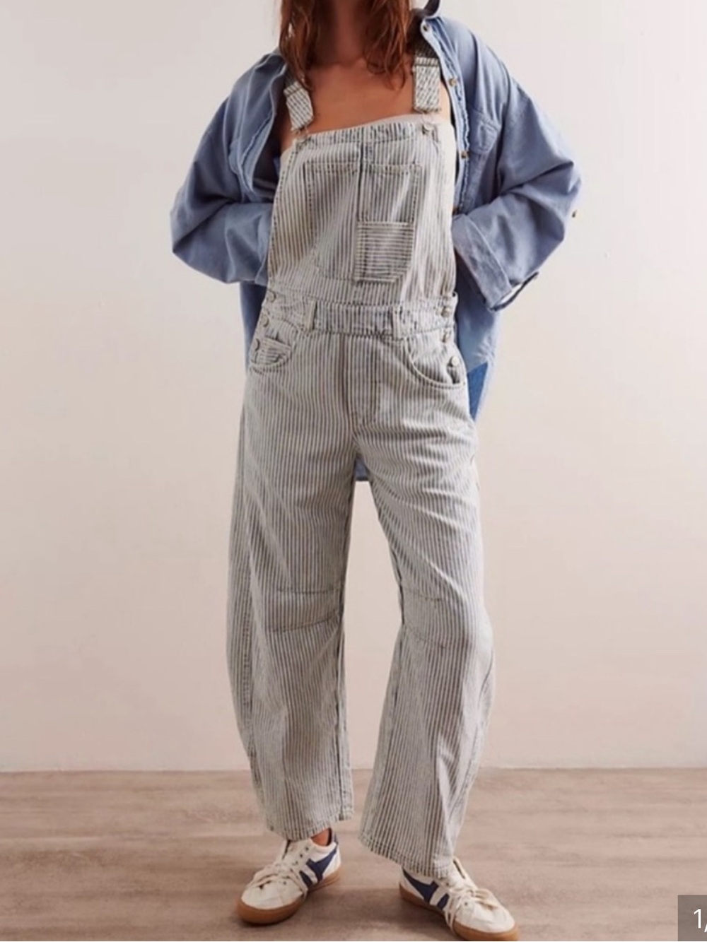 Free People Good Luck Striped Railroad Barrel Leg Women's Overalls XS